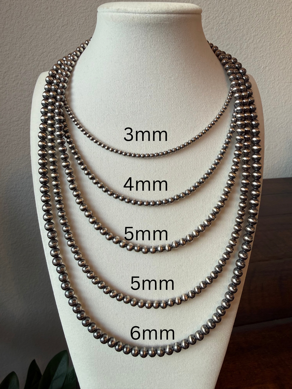 Desert Pearl Necklace, Navajo Style Oxidized Sterling Silver Beads, Genuine .925, 3mm to 8mm, 14 to 26 Inch Western Jewelry