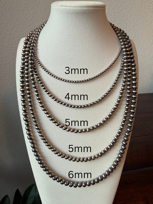 Desert Pearl Necklace, Navajo Style Oxidized Sterling Silver Beads, Genuine .925, 3mm to 8mm, 14 to 26 Inch Western Jewelry