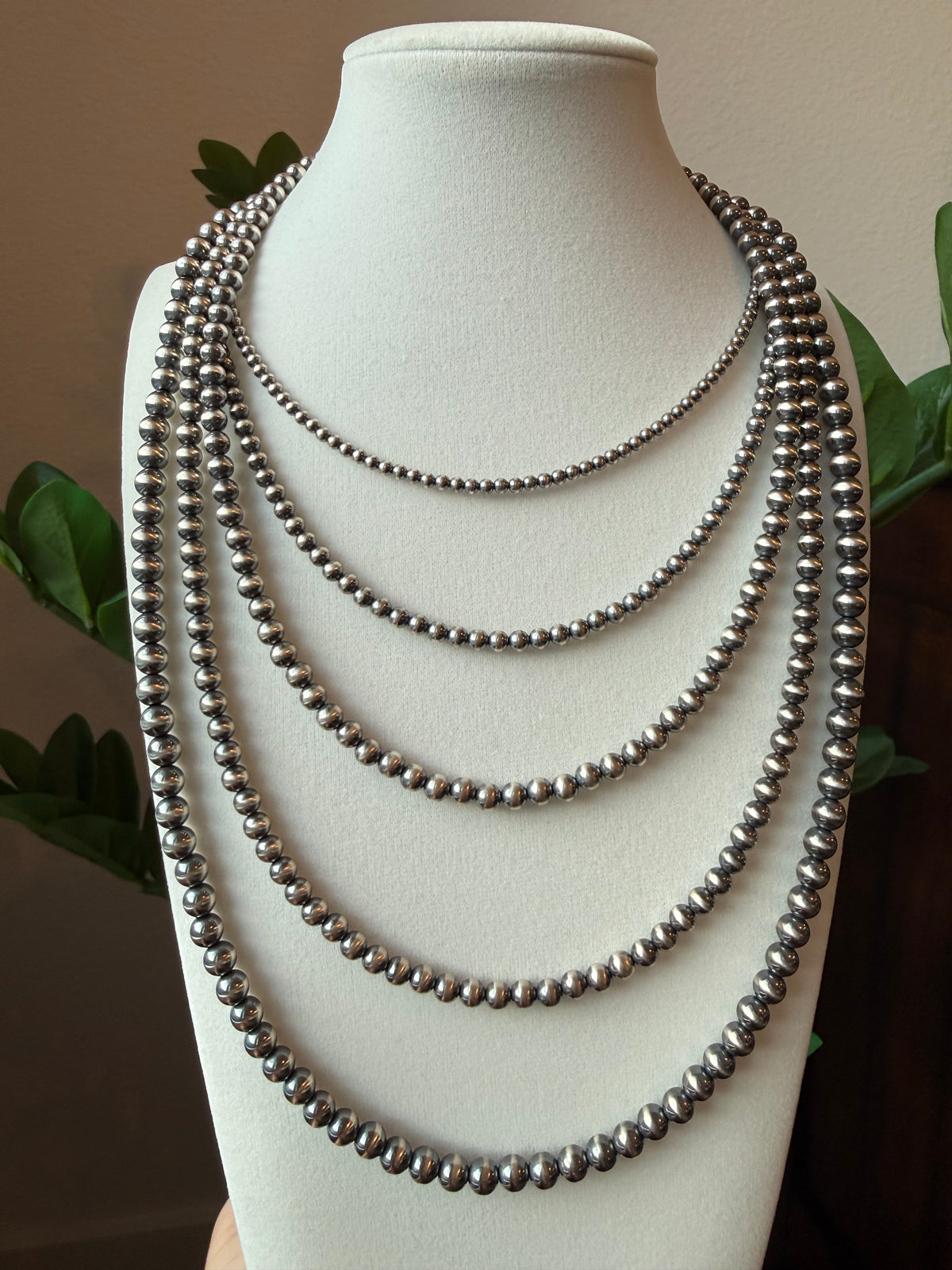 Desert Pearl Necklace, Navajo Style Oxidized Sterling Silver Beads, Genuine .925, 3mm to 8mm, 14 to 26 Inch Western Jewelry