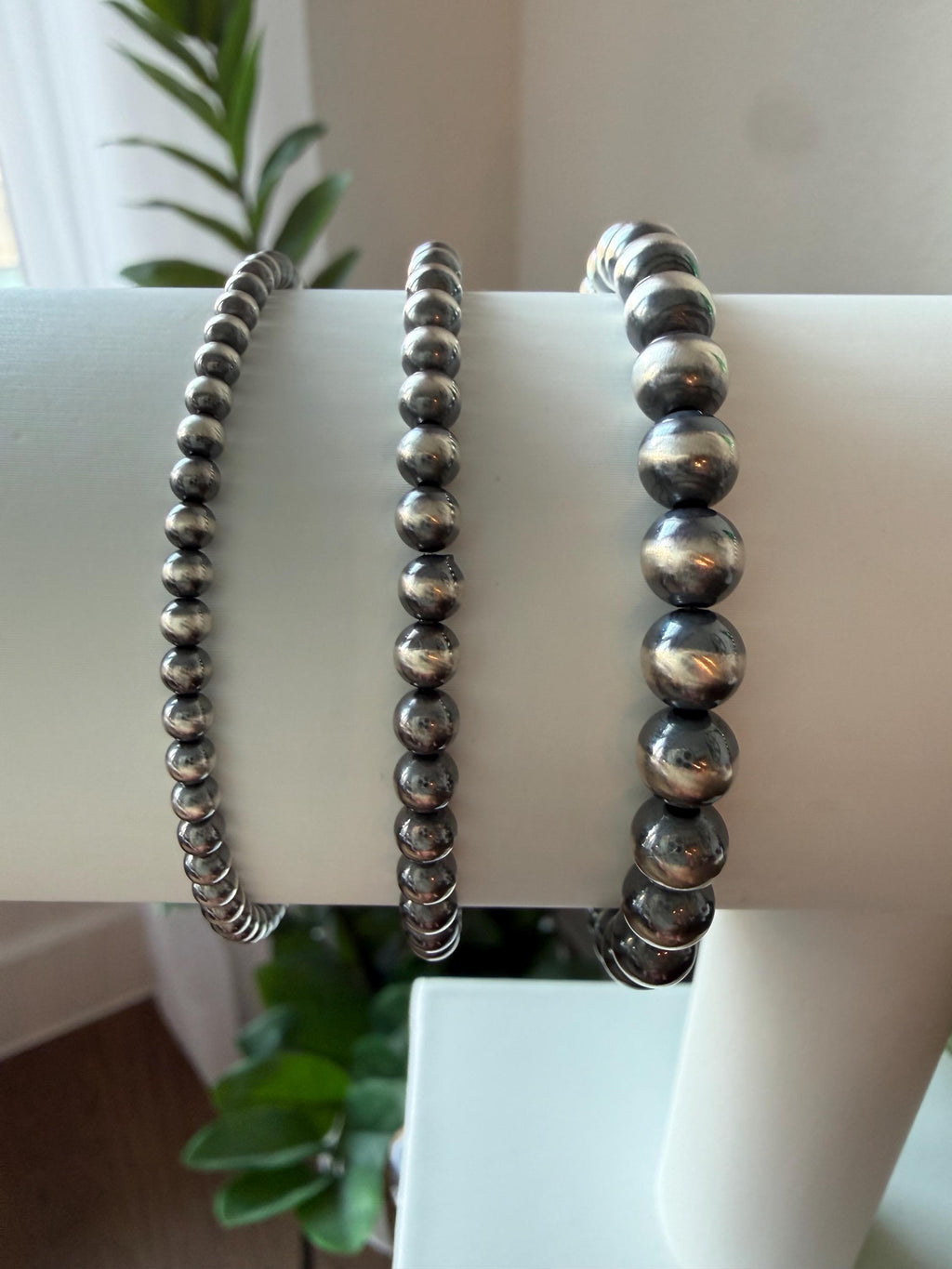 Sterling Silver Pearl Stretchy Bracelet, Western Style Oxidized Beads