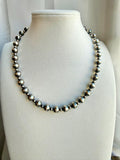 Oxidized Sterling Silver Pearl Necklace 8mm and 4mm Graduated Southwest Choker, gift.