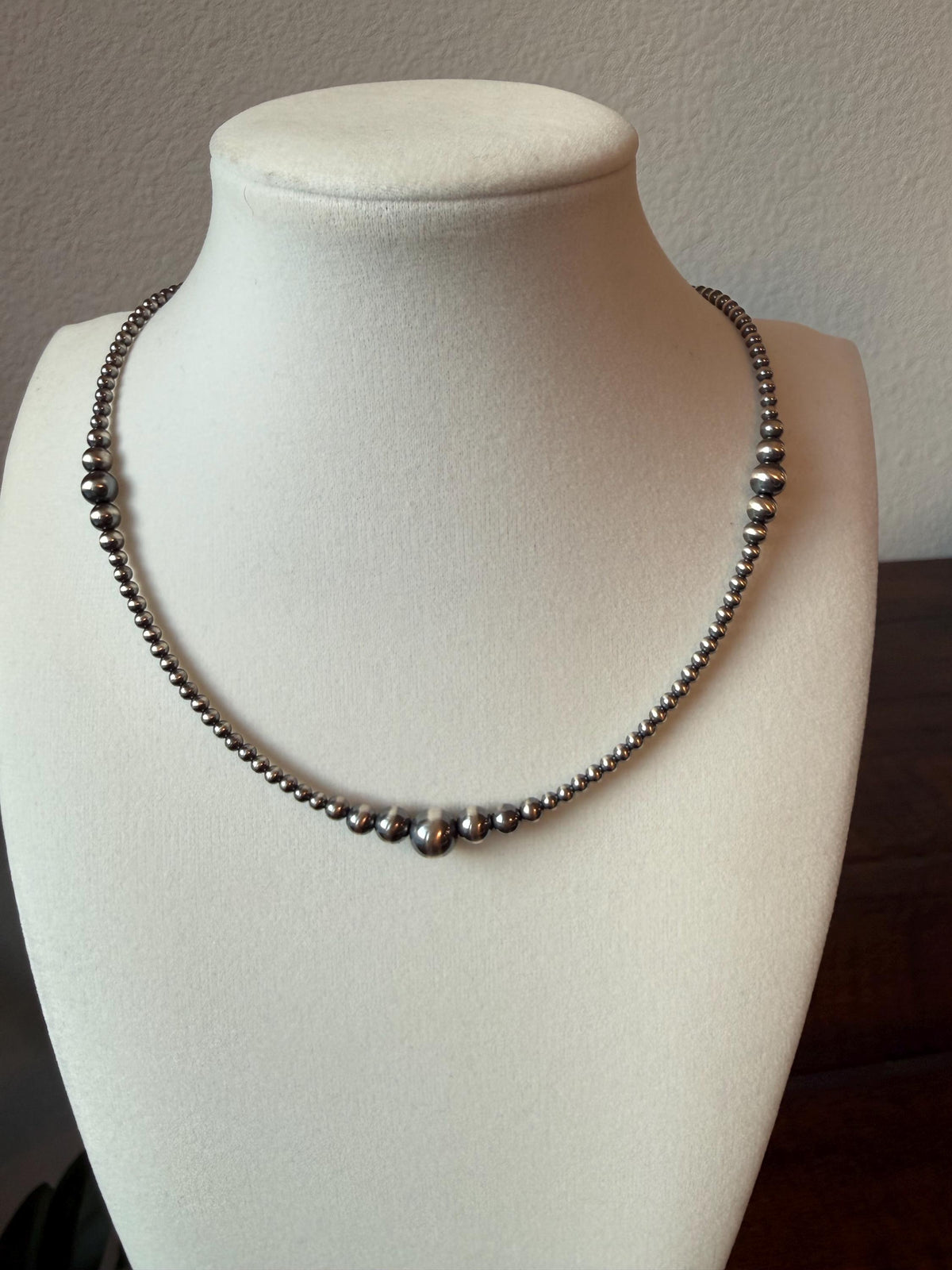 Graduated pattern Oxidized Sterling Silver Pearl necklace 3mm-8mm, gift, southwestern style, cluster