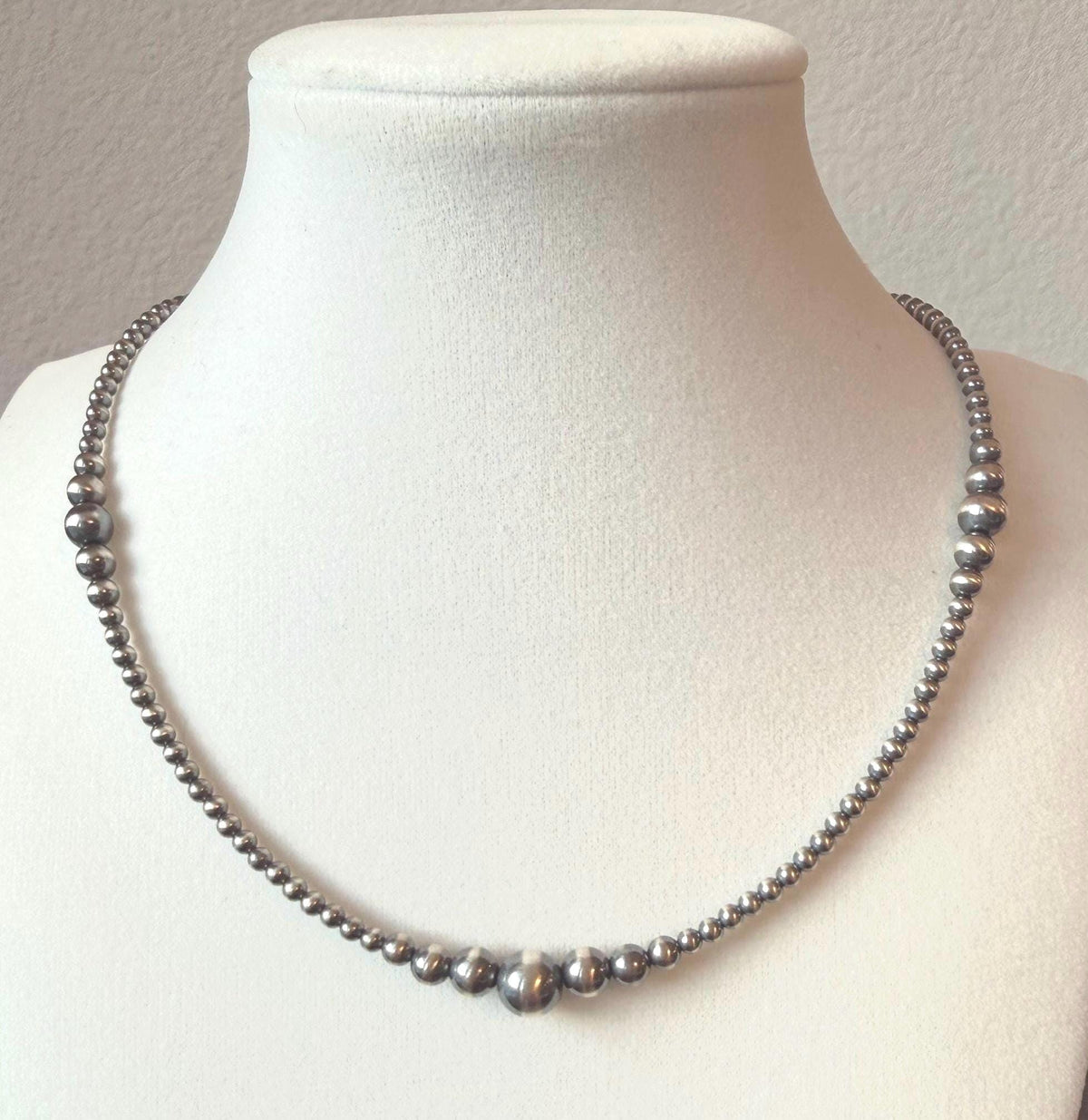 Graduated pattern Oxidized Sterling Silver Pearl necklace 3mm-8mm, gift, southwestern style, cluster