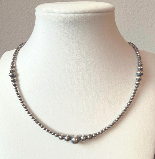 Graduated pattern Oxidized Sterling Silver Pearl necklace 3mm-8mm, gift, southwestern style, cluster