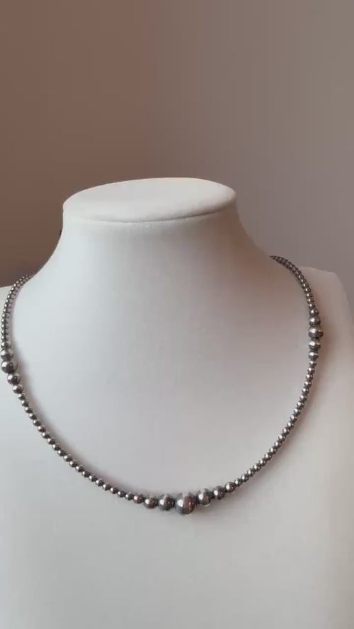 Graduated pattern Oxidized Sterling Silver Pearl necklace 3mm-8mm, gift, southwestern style, cluster