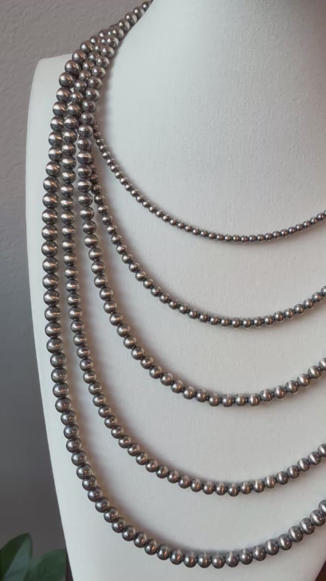 Desert Pearl Necklace, Navajo Style Oxidized Sterling Silver Beads, Genuine .925, 3mm to 8mm, 14 to 26 Inch Western Jewelry